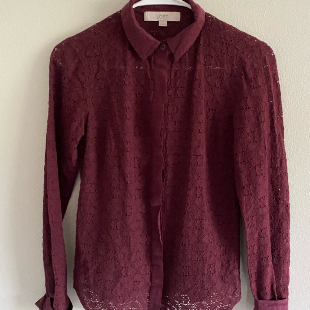LOFT Deep Red Lace Top